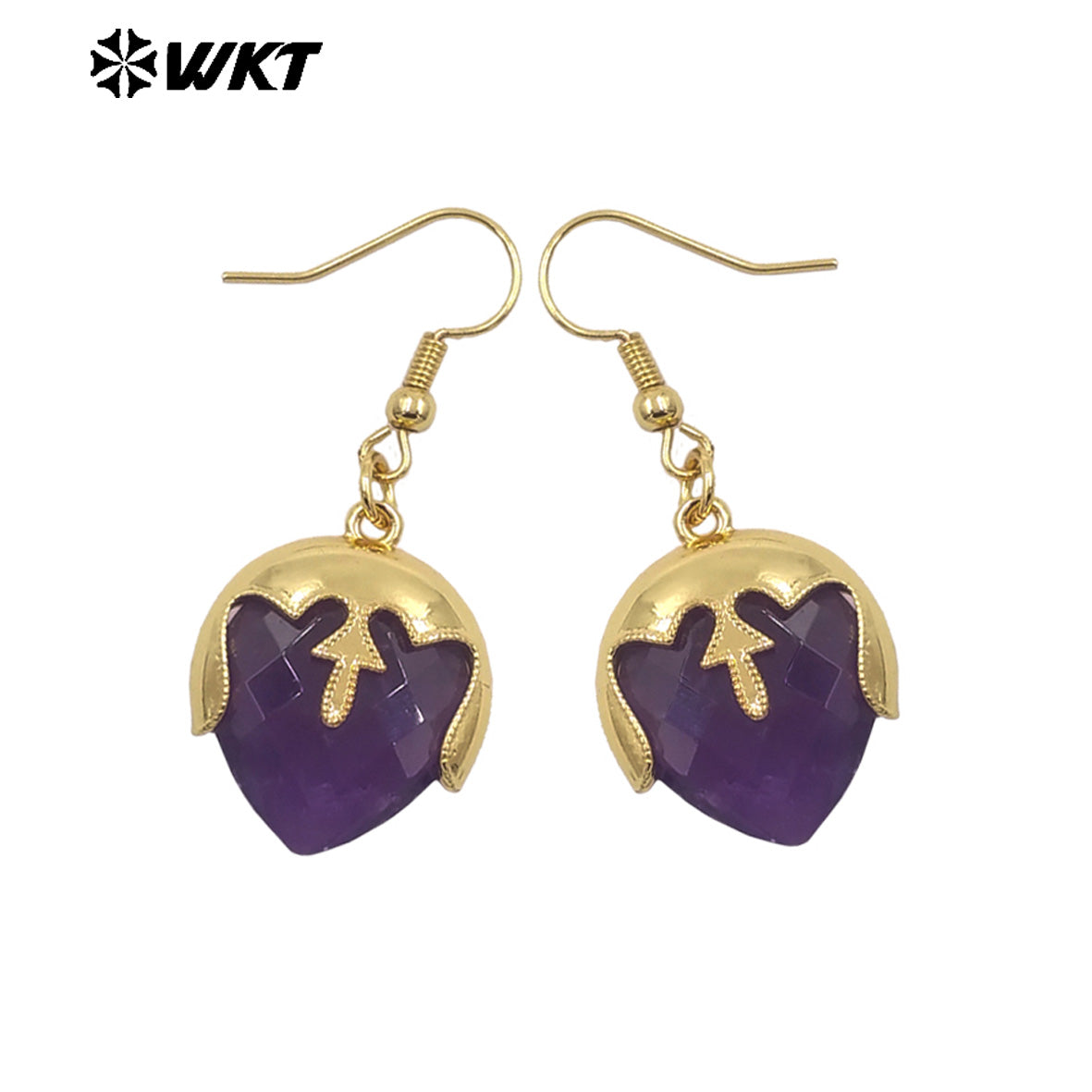 WT-E789 Wholesale Unique Design Gold Plated Cover Top Heart Shape Natural Gemstones Earrings For Women Interesting Jewelry