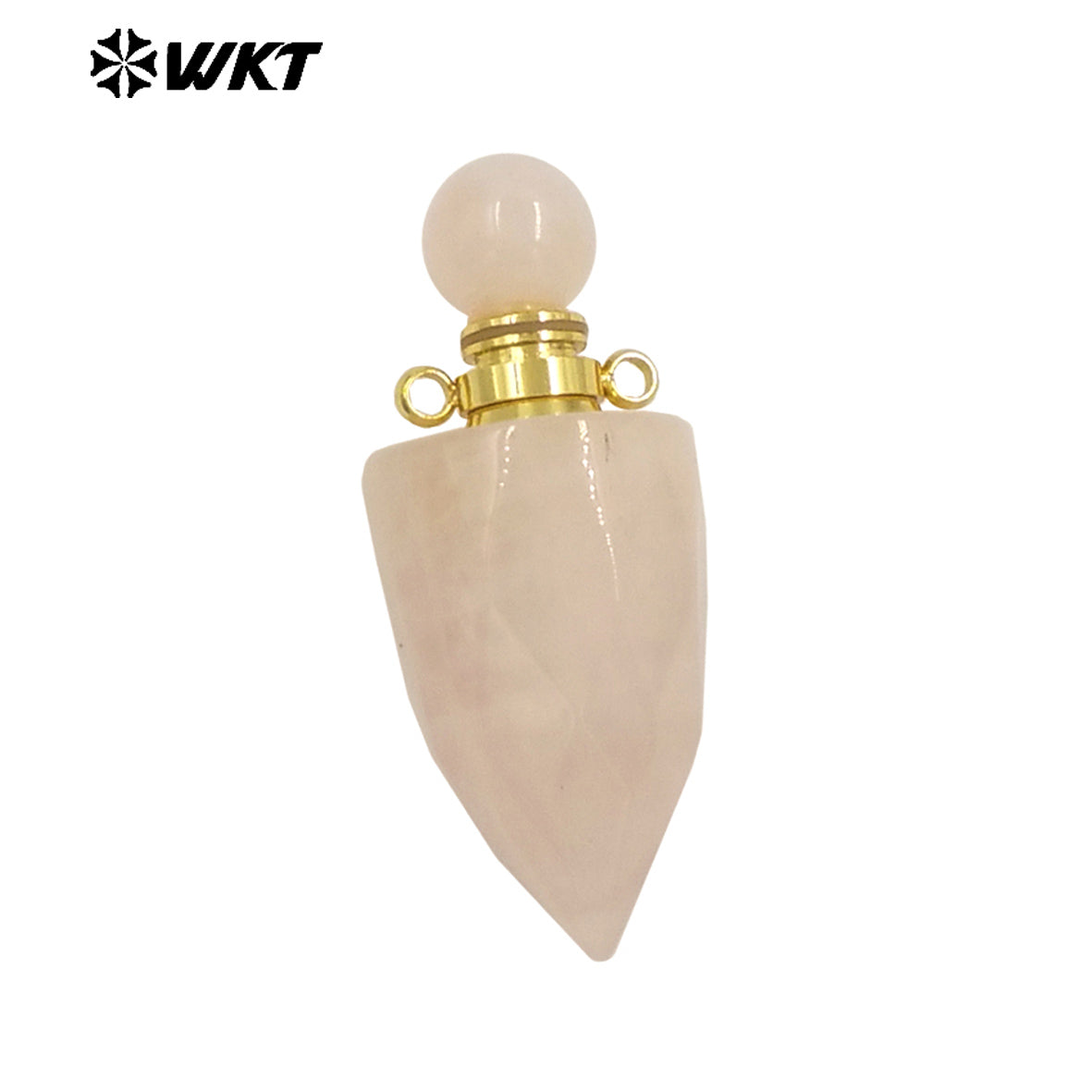 WT-P1979 New Design Fashion Gold Plated Faceted Natural Gemstone Carved Bullet Point Perfume Bottle Pendant for Necklace