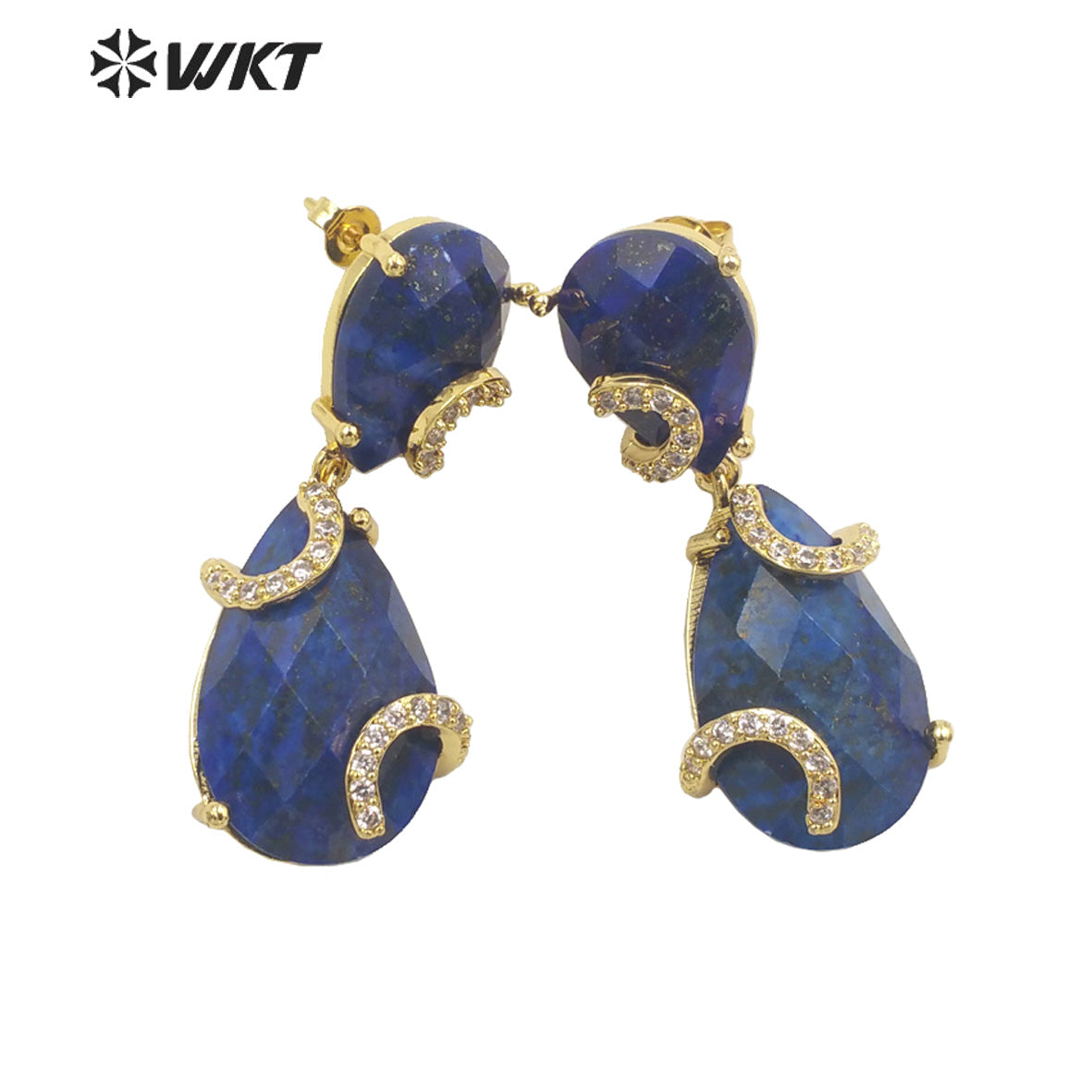 WT-E692 WKT New Design Colorful Spring Match Style Faceted Natural Stone Teardrop Earrings with Cubic Zircon Earrings for Party