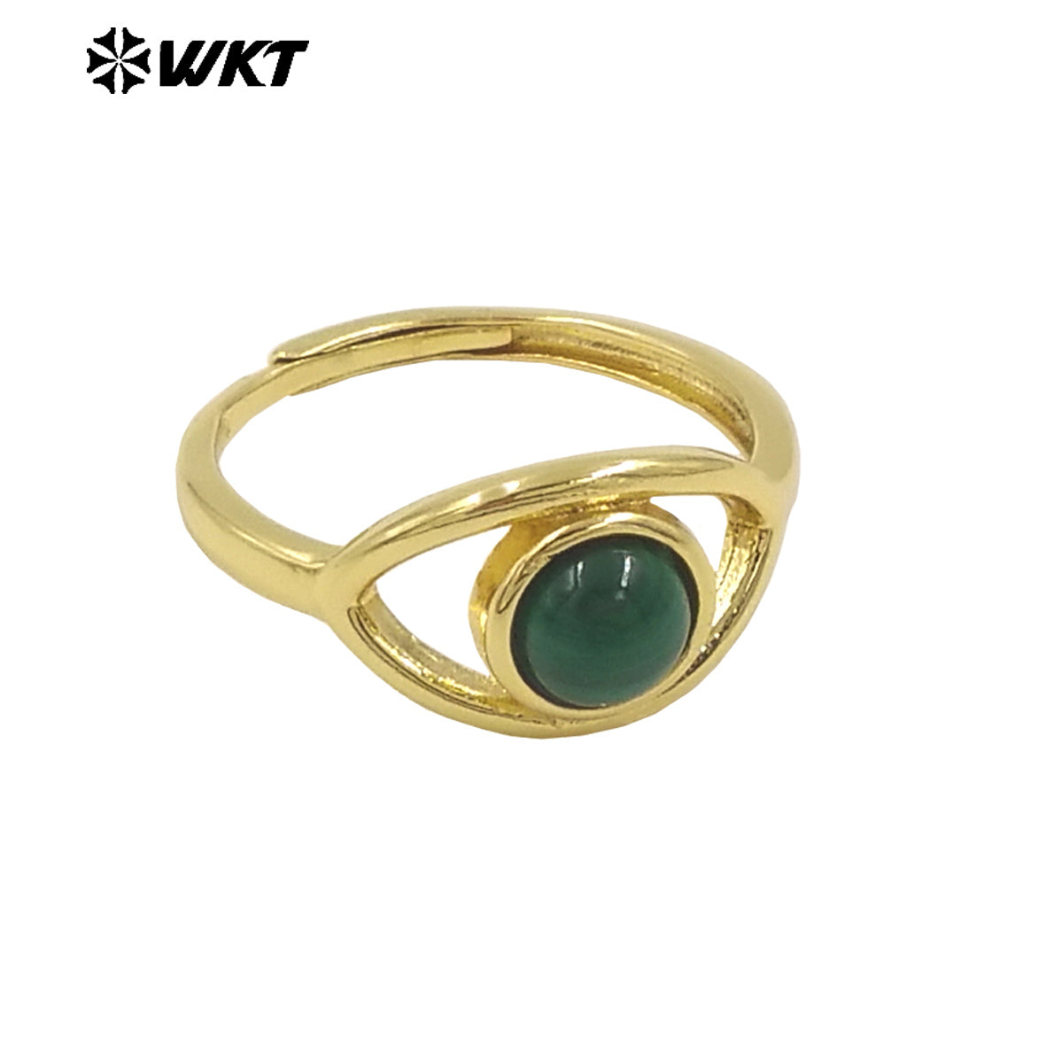 WT-R538 Wholesale Fashion Gold Plated Charming Eye Shape With Natural Amazonite Gemstone Party Ring in Adjustable Size