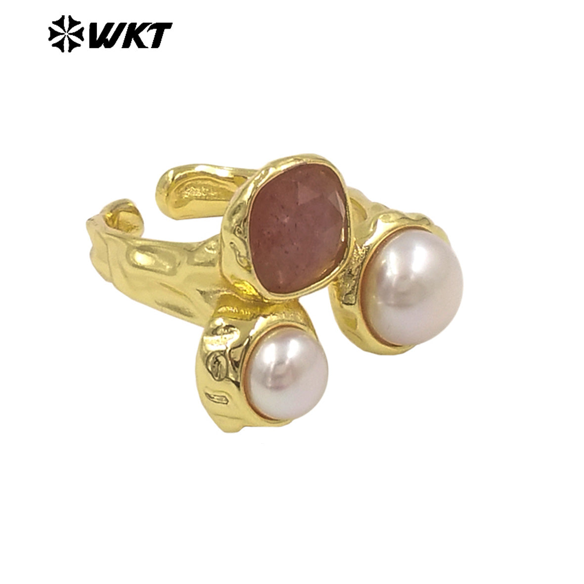 WT-MPR160 Wholesale Gold Electroplated Double Natural Freshwater Pearls And Stone Rings For Female Daily Decoration Jewelry