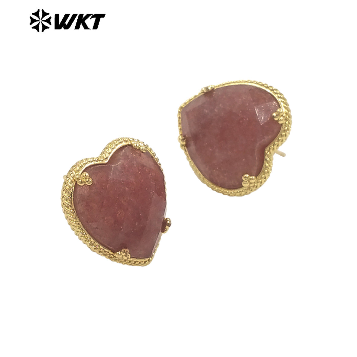 WT-E787 Newest Romantic Design Natural Gemstones Heart Studs Shape Amazonite Stone Gold Plated Women Lovely Jewelry Earrings