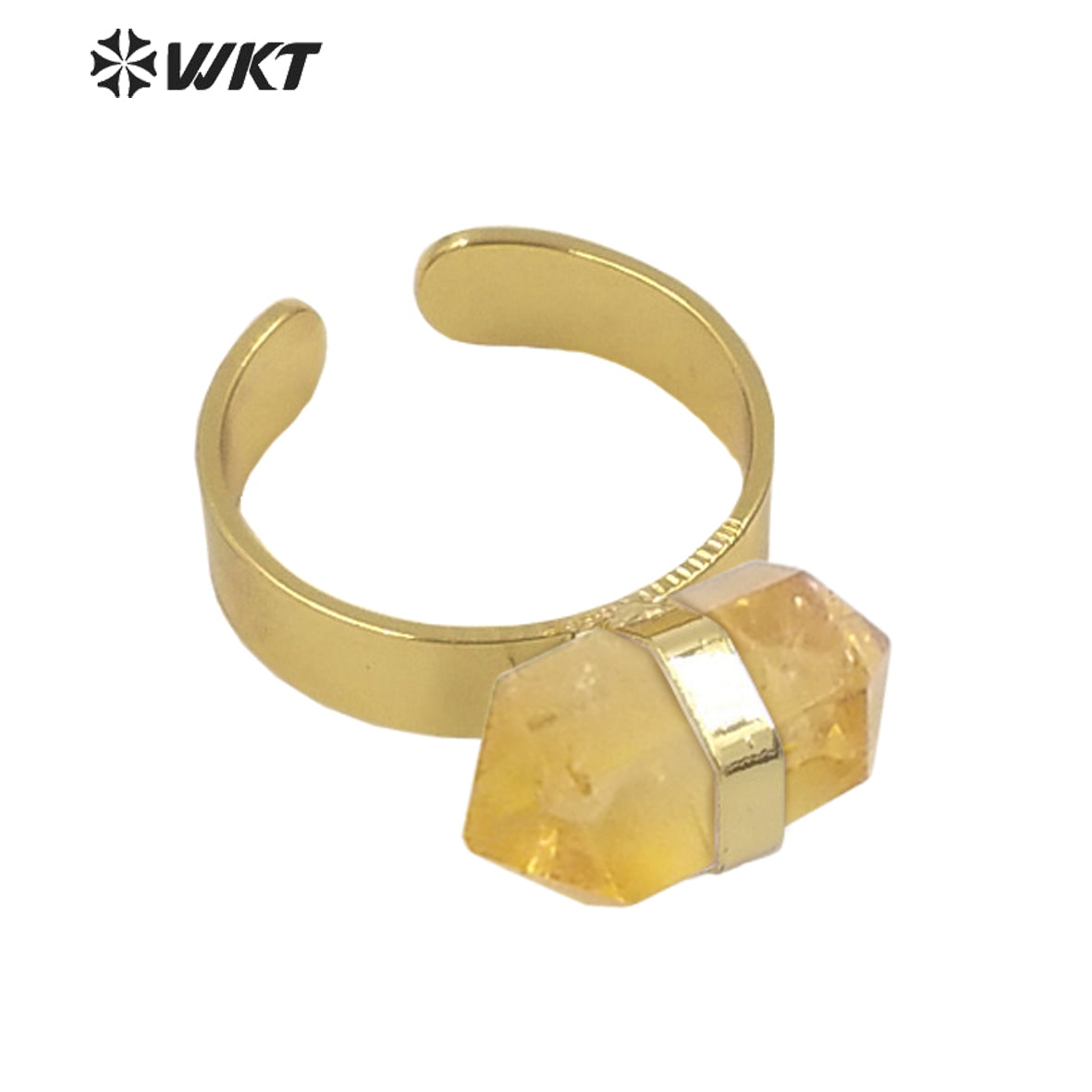 WT-R385 WKT 2022 Beautiful Crystal Amethyst Black Obsidian Hexagon Rings Natural Stone Rings Gold Plated Quartz Point Ring