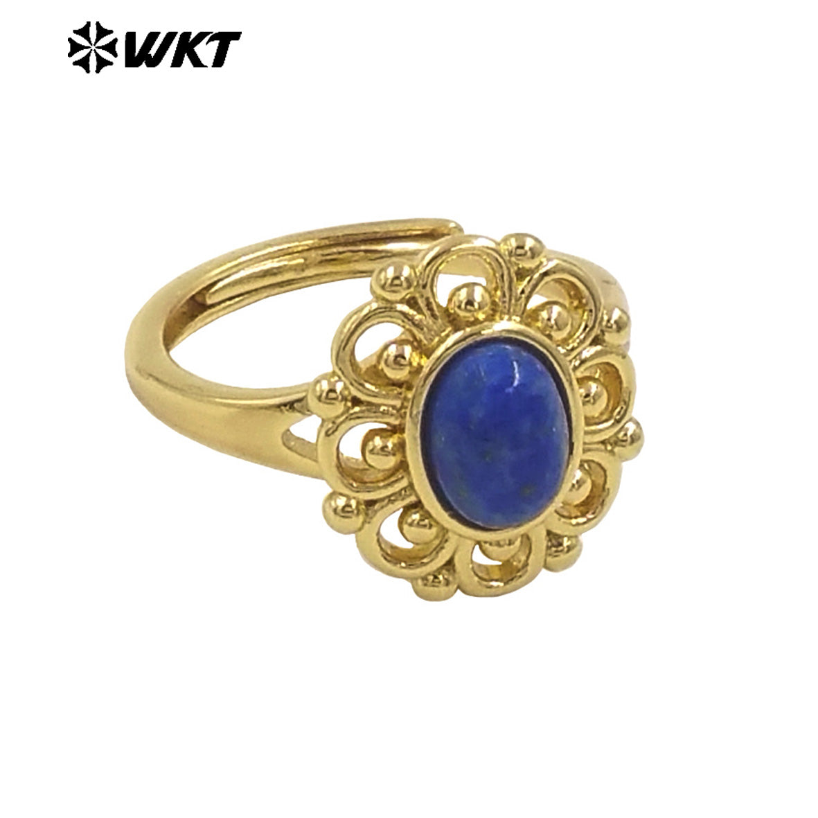 WT-R537 Wholesale Fashion 18K Real Gold Plated Round Hollow Flower Shape Design Natural Stone Ring for Women