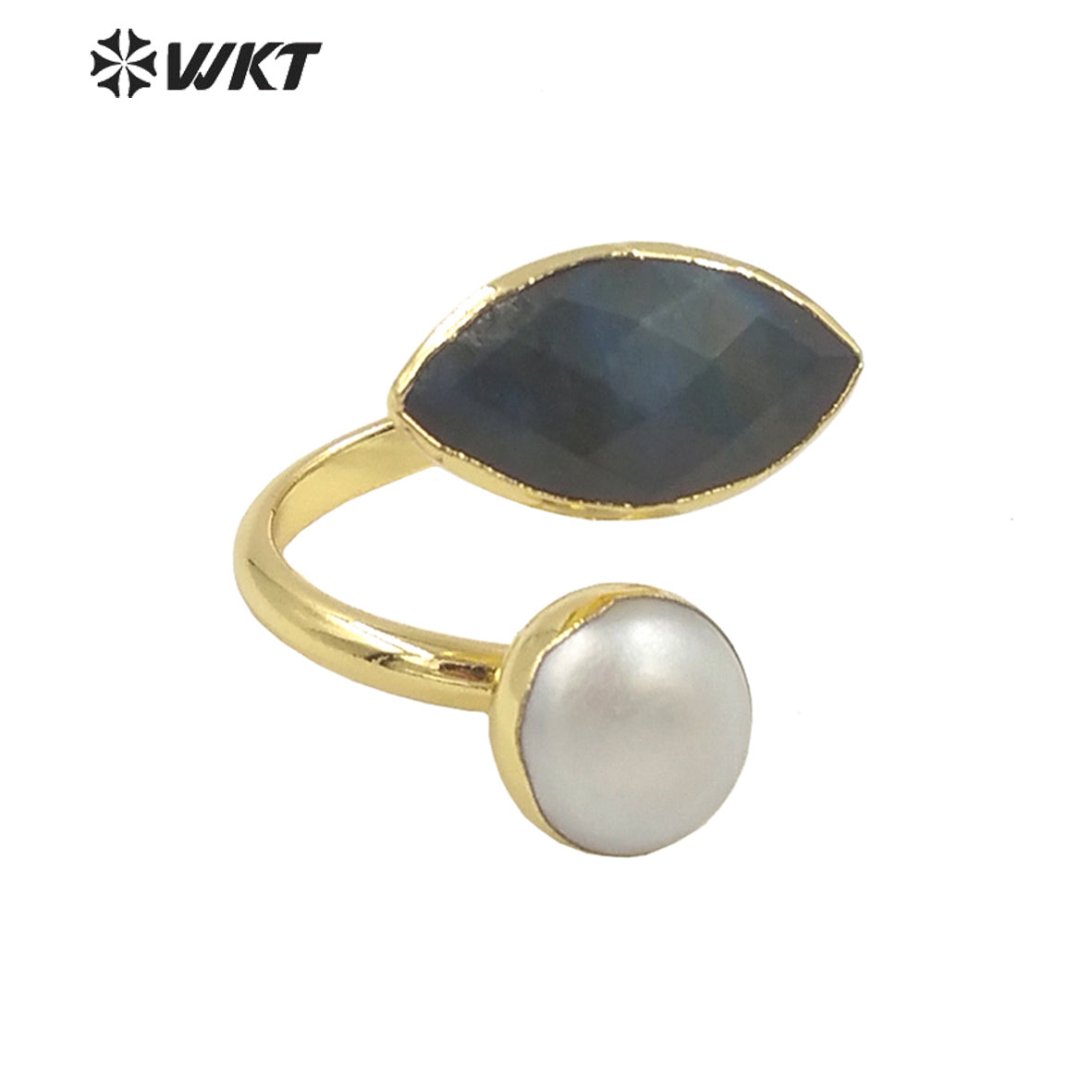 WT-R406 Elegant Natural Gemstone Pearl Rings Adjustable Rings Small Cute 18k Gold Plated As Women Gift Natural Stone Ring