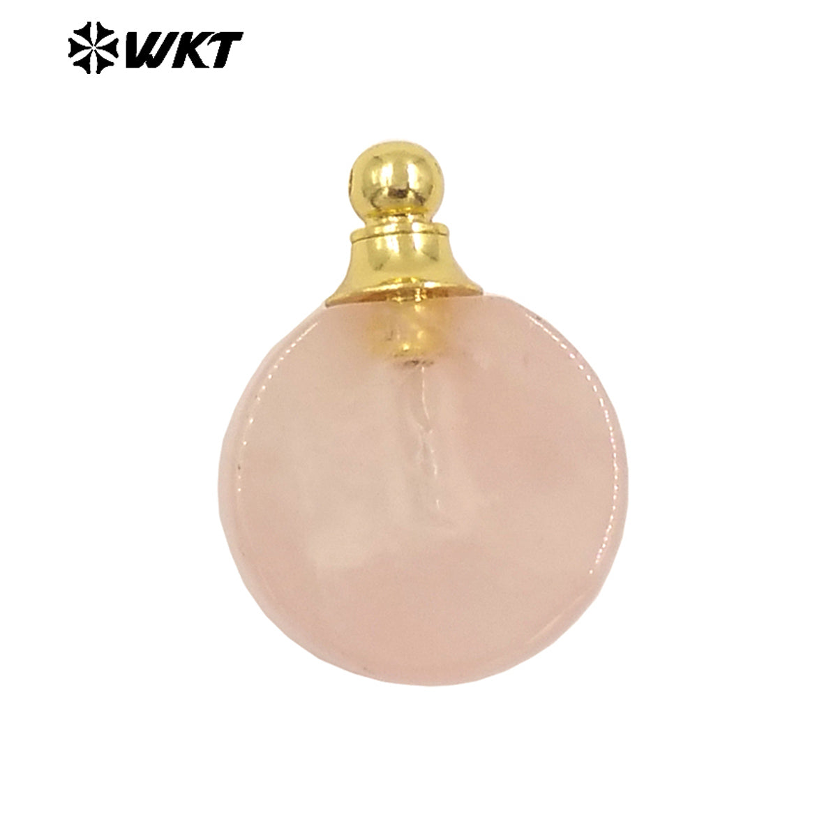 WT-P1982 Wholesale Fashion High Polish Round Flat Women Gold Loops Natural Gemstone Made Amethyst Essencial Oil Bottle Pendant