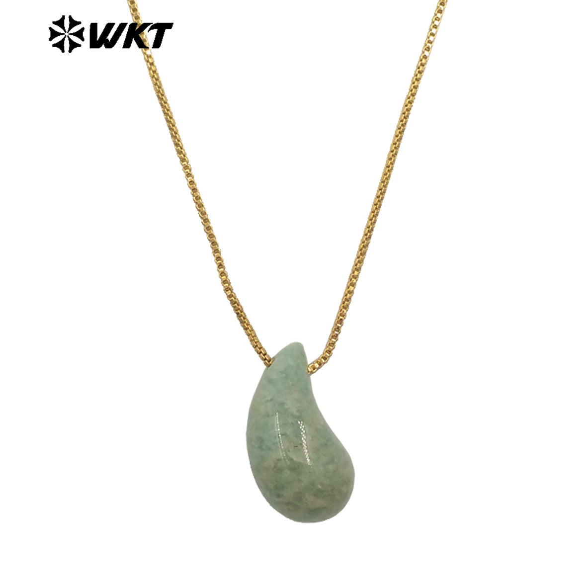 WT-N1483 WKT Wholesale New Design Natural Gemstone Necklace With Gold Color Tiny Chain Waterdrop Shape Female Birthday Jewelry