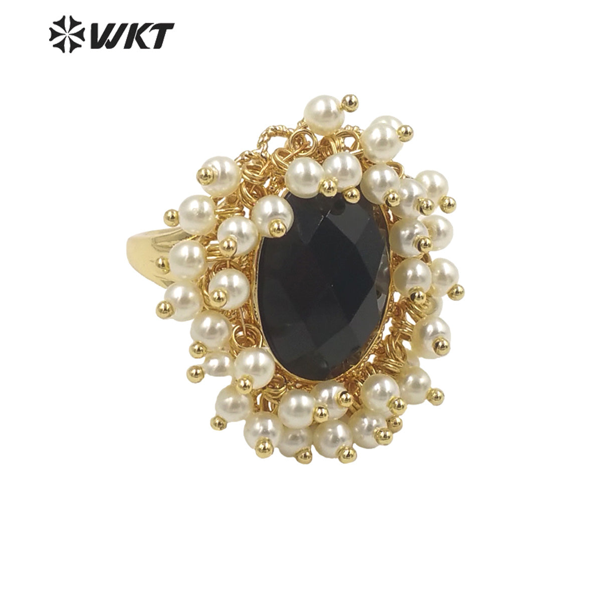 WT-MPR071 Gorgeous Trendy Fashion Natural Pearl and Gemstone Ring 18k Gold Plating for Women Lucky Unique Design Ring