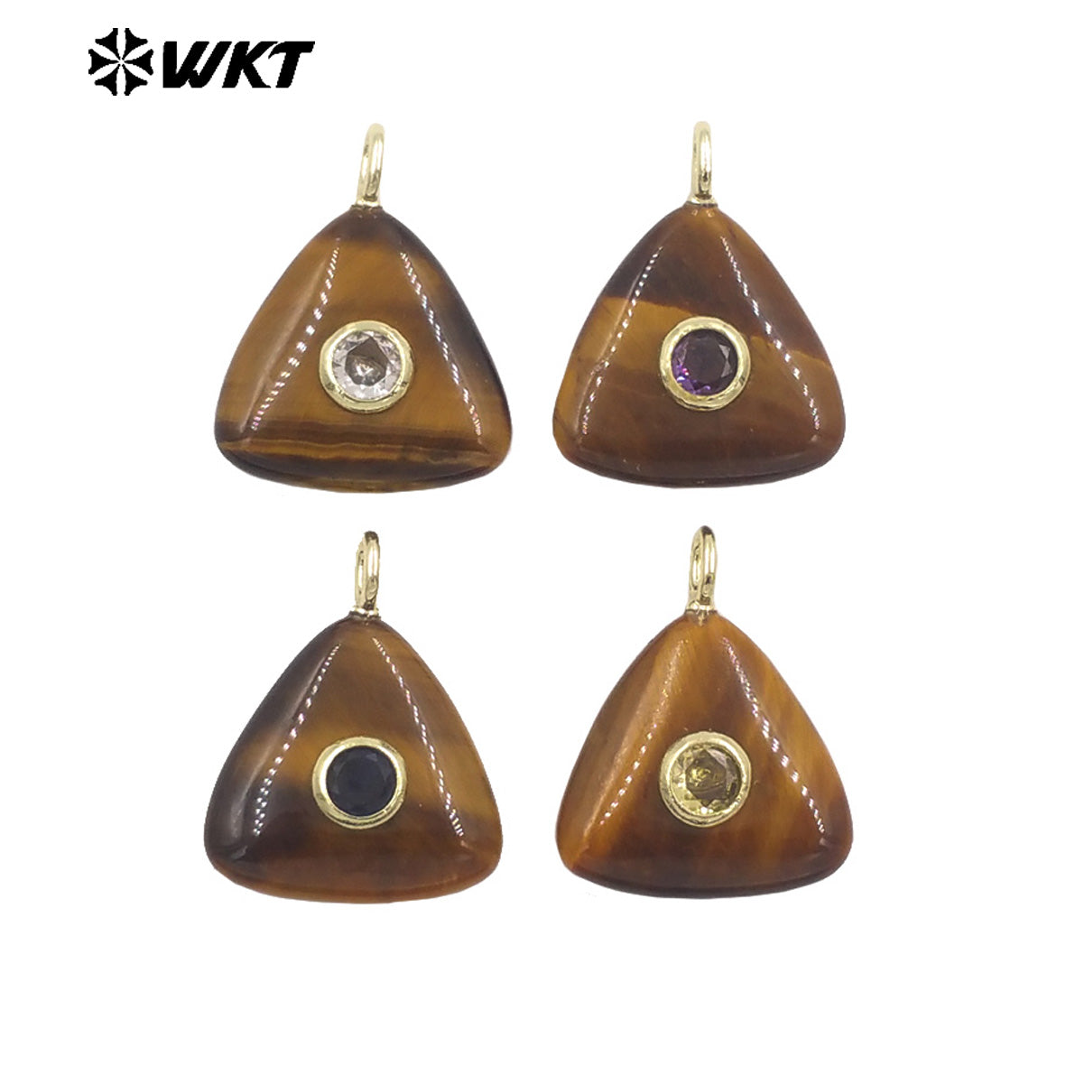 WT-P2021 High Quality Lovely Triangle Rose Quartz Natural Gemstones And Zircon Pendants For Necklace Decoration Charms