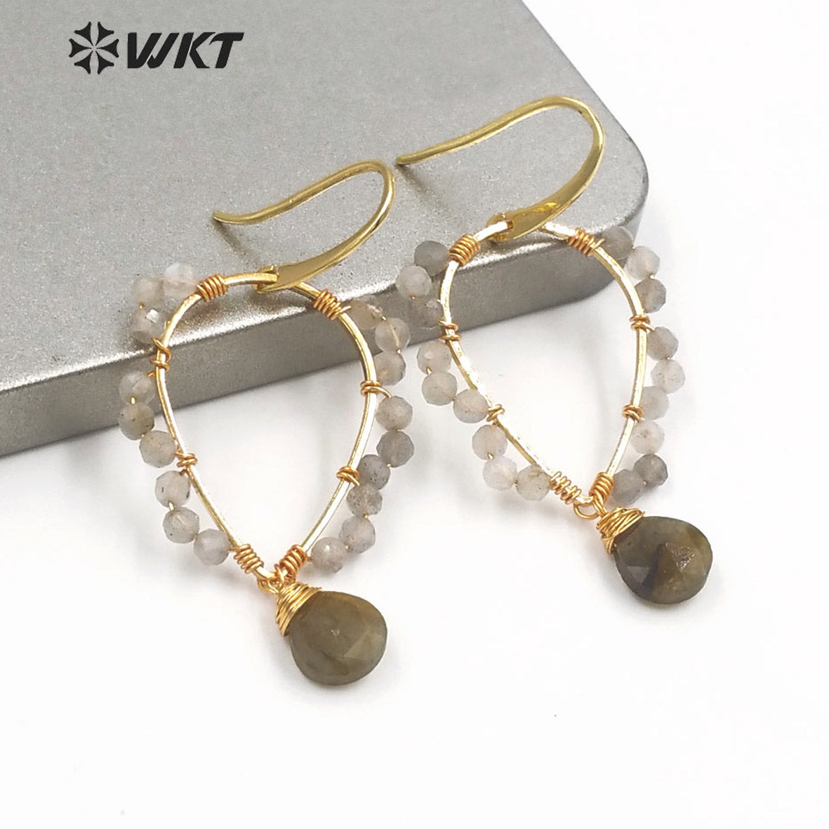 WT-E693 Amazing Wire Wrapped Natural Gemstone Drop Charming Earrings Unique Handmade Tiny Beads Earrings for Friend Gift
