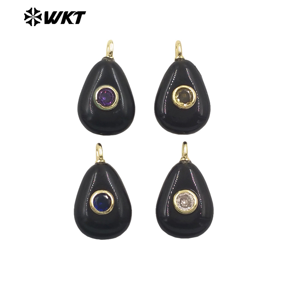 WT-P2026 Good Quality Set In Zircon Waterdrop Shape Multi Colors Natural Gemstones Amethyst Smooth Pendant For Romantic Gift DIY