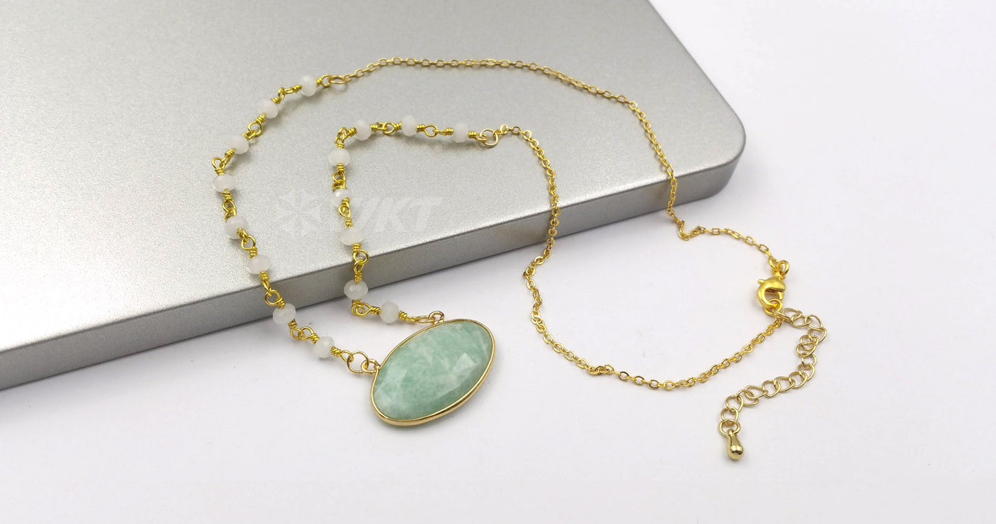 WT-N1168 Natural Turquoise Pendant Necklace With Stone Beads Necklace Natural Turquoise Necklace Stylish Charm Jewelry