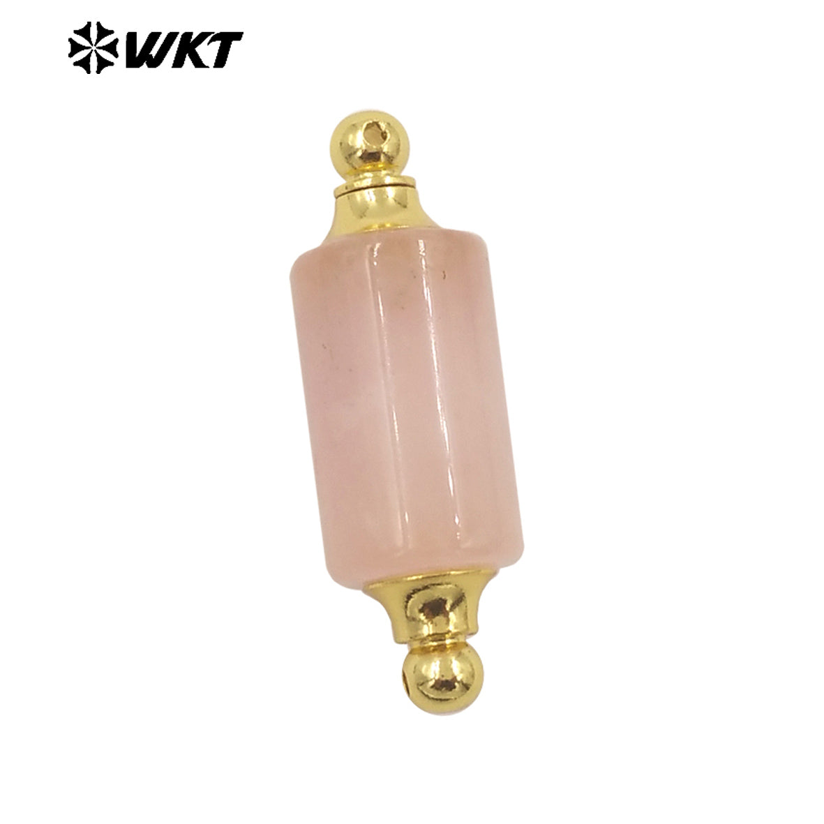 WT-P1981 Wholesale Newest Double Loops Round Cube Natural Rose Quartz Precious Stone Bottle Necklace Connector