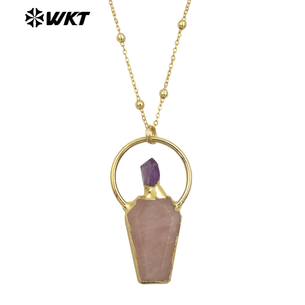 WT-N1465 Newest Fashion Gold Plated Gemstone Carved With Big Ring Hoop Charming Stone Necklace for Birthday Gift