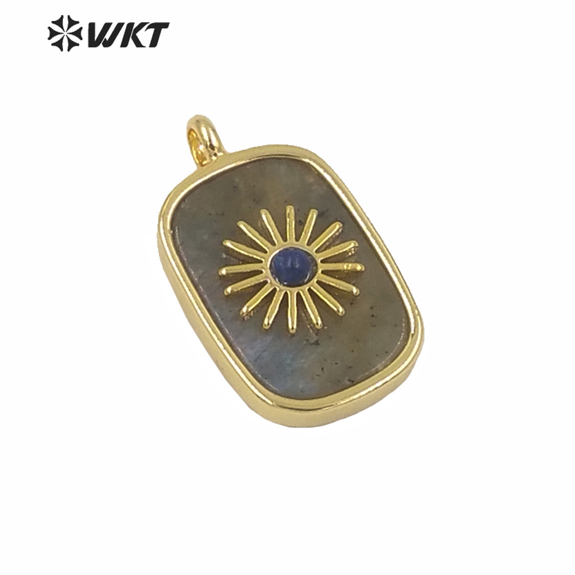WT-P1590 Amazing Gold Electroplated Bezel Natural Stone Setting square Pendant Fashion Women Themed Charm Stone Pendants