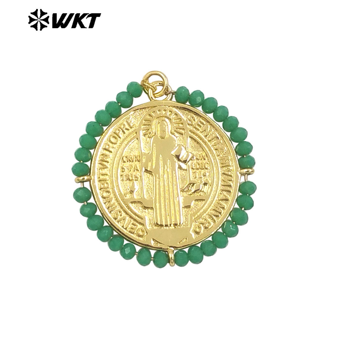 WT-MN991 Fashion Popular Women Wire Wrapped Brass 18K Gold St Benedict Medal Necklace With Crystal Decorate Religious Jewelry