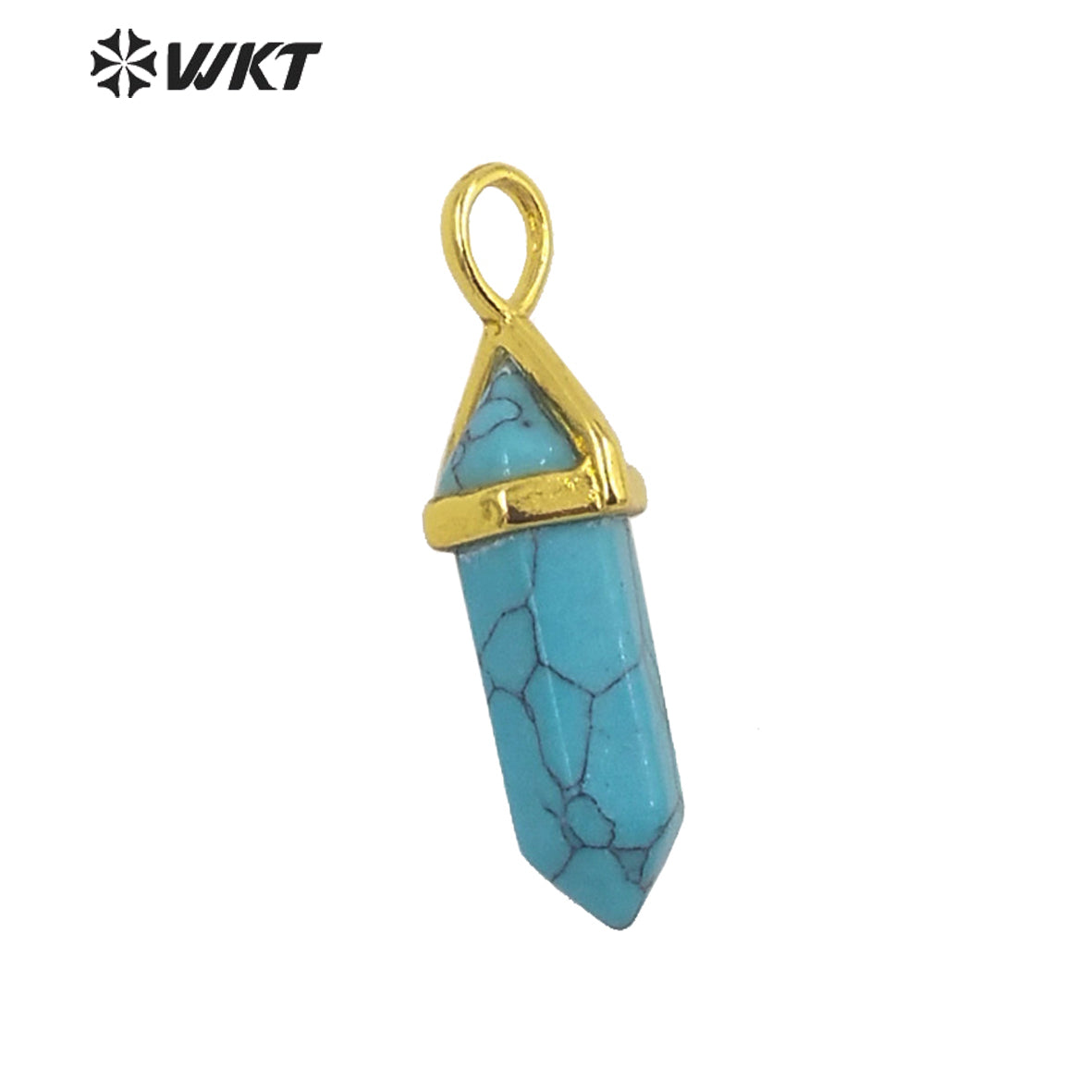 WT-P1864 Trendy Hot Spirit Quartz Double Point Bullet Pendant Gold Cap Natural Gemstone Hexagon Stone Jewelry Pendant