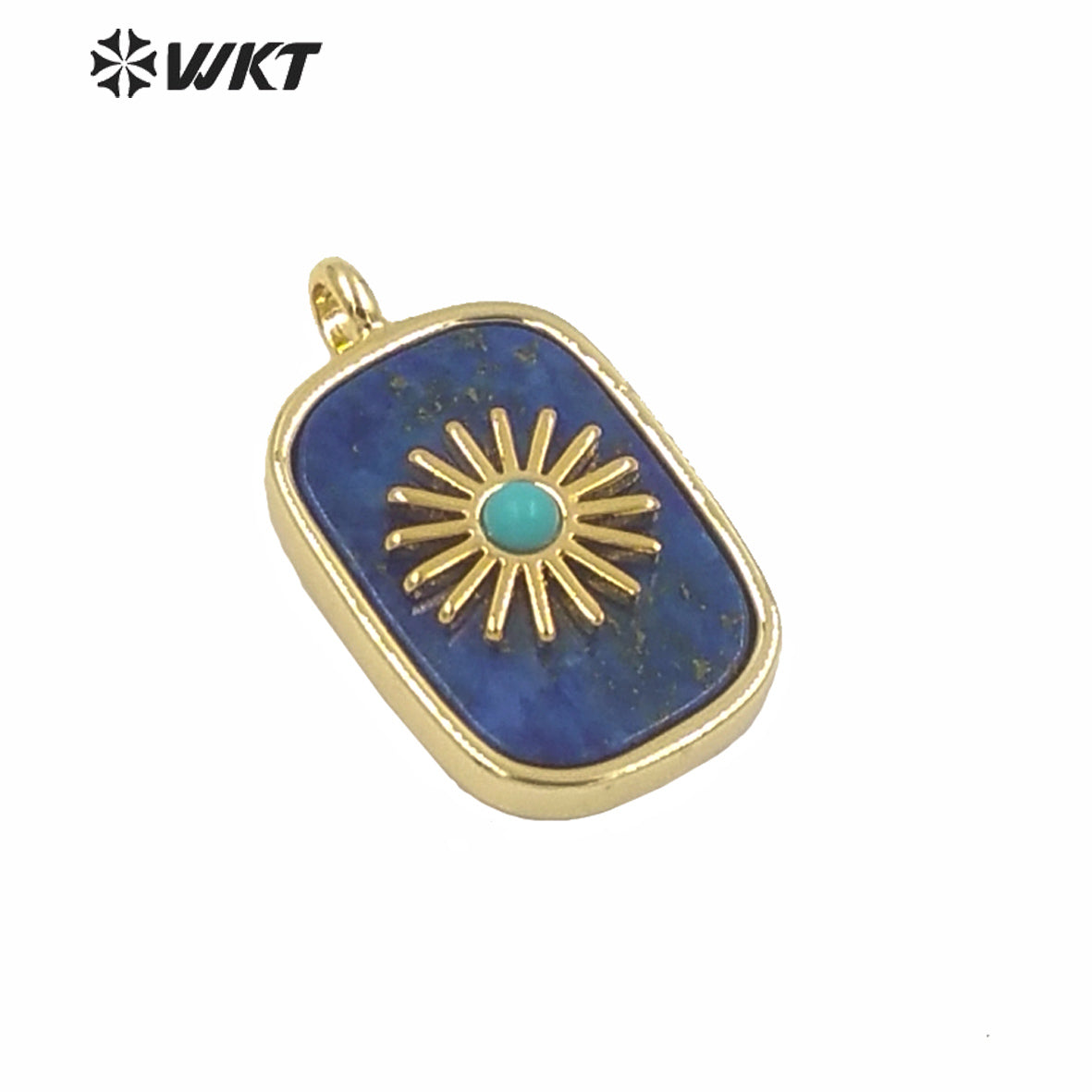 WT-P1590 Amazing Gold Electroplated Bezel Natural Stone Setting square Pendant Fashion Women Themed Charm Stone Pendants