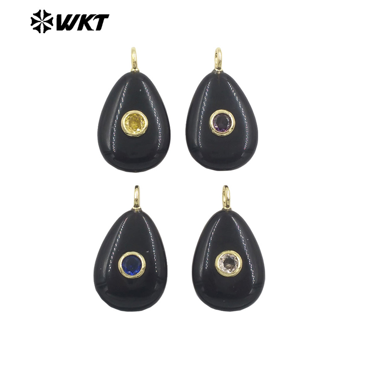 WT-P2022 Simple Design Waterdrop Shape Smooth Natural Gemstones Set In Zircon Small Pendant For Women Earrings DIY Accessory