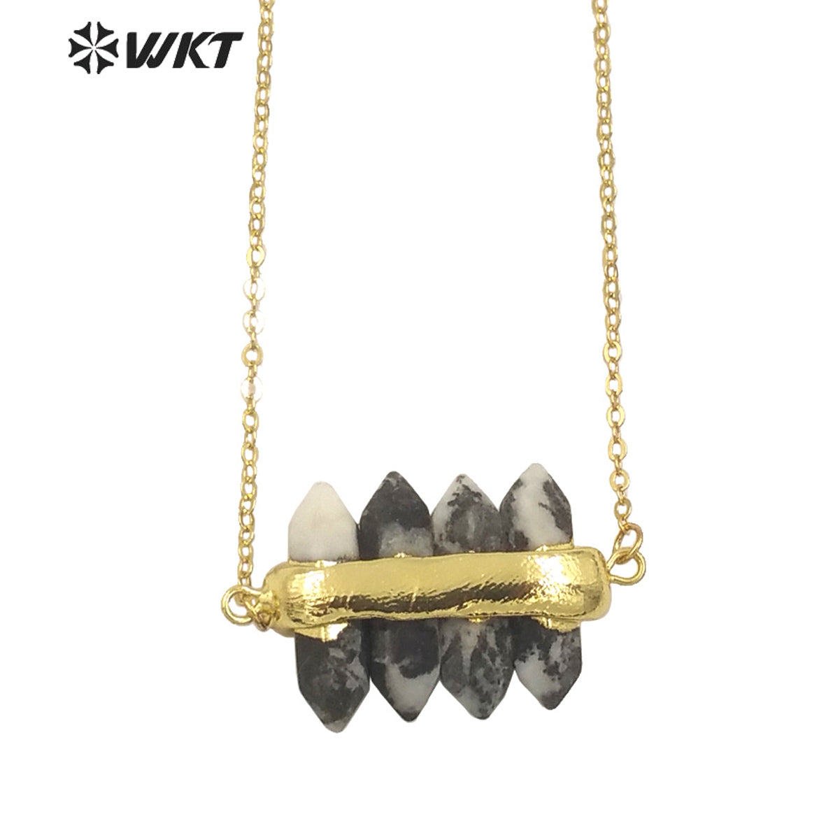 WT-N1460 WKT NEW Design Double Gemstone Point Rose Quartz Amethyst Energy Lucky Stone Necklace Many Colors Available