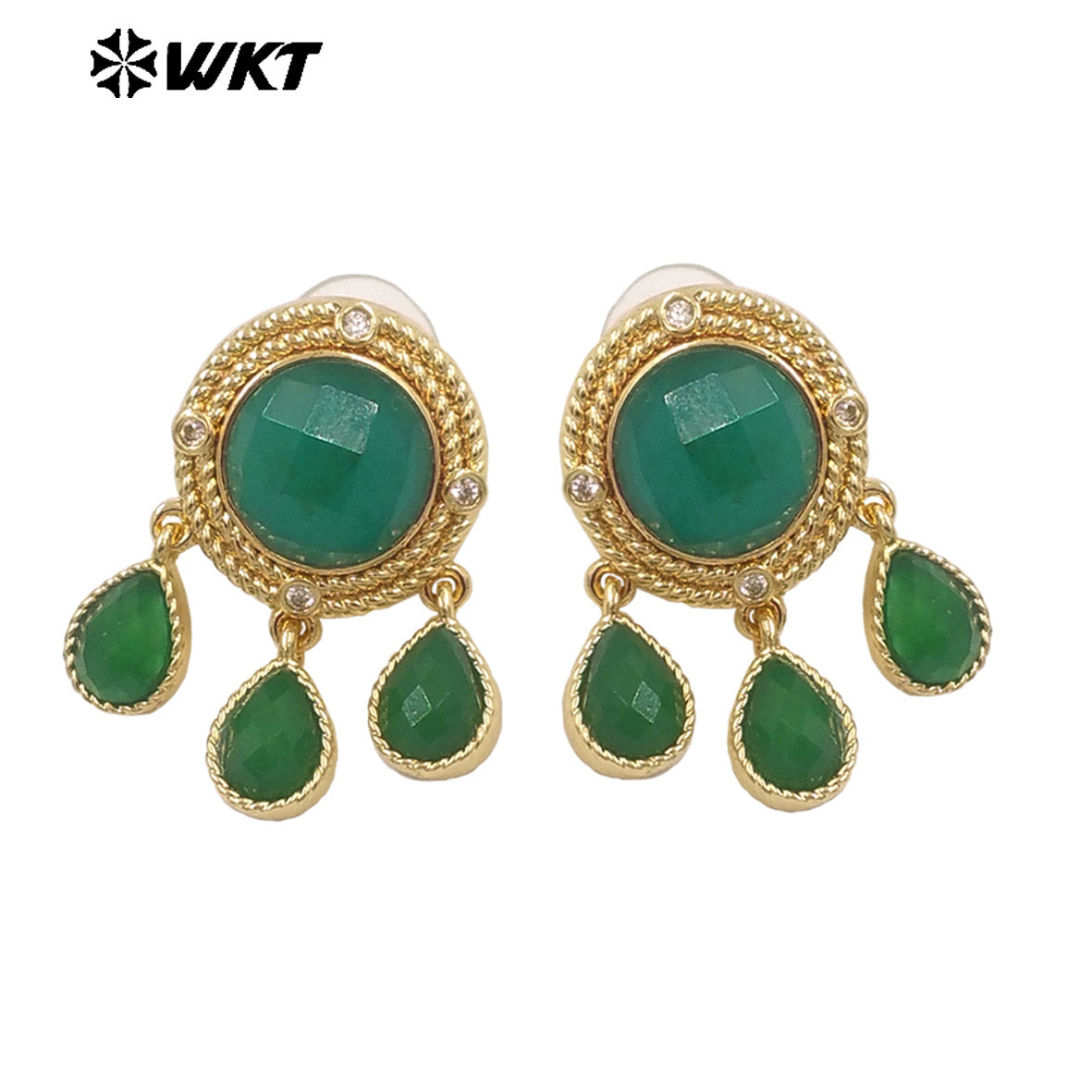 ME120 Wonderful Design Natural Gemstones Earrings With Zircon 18K Gold Plated Three Little Waterdrop Shape Stones Cute Jewelry