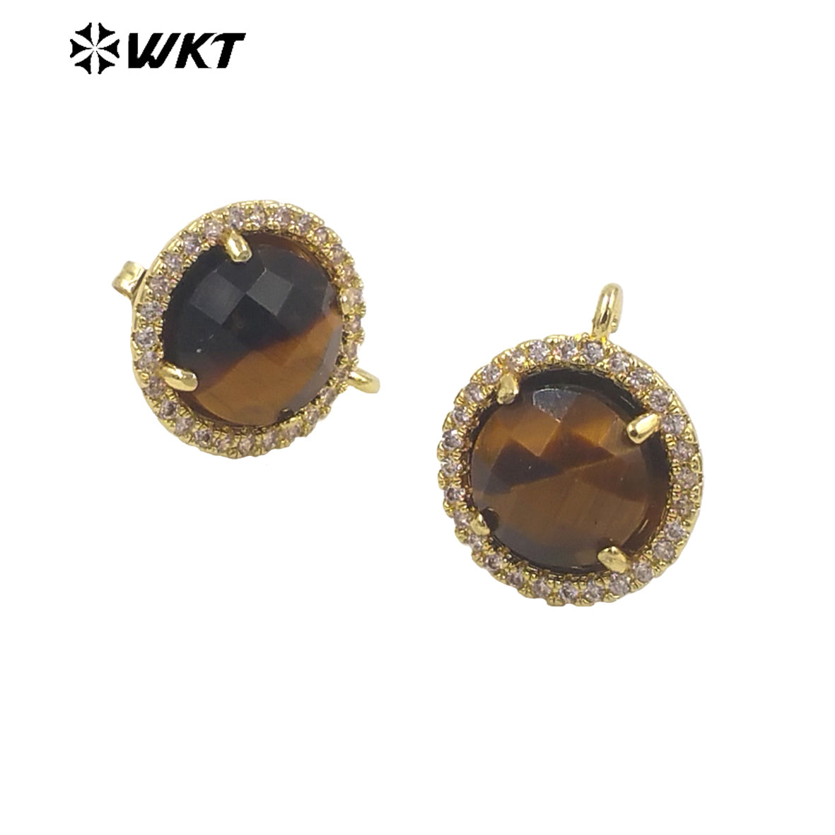 WT-JFE82 WKT Elegant 10mm Round 18k Gold Plated Claw Setting Stone Earring Hoops for DIY Making Fashion Gemstone Studs Findings