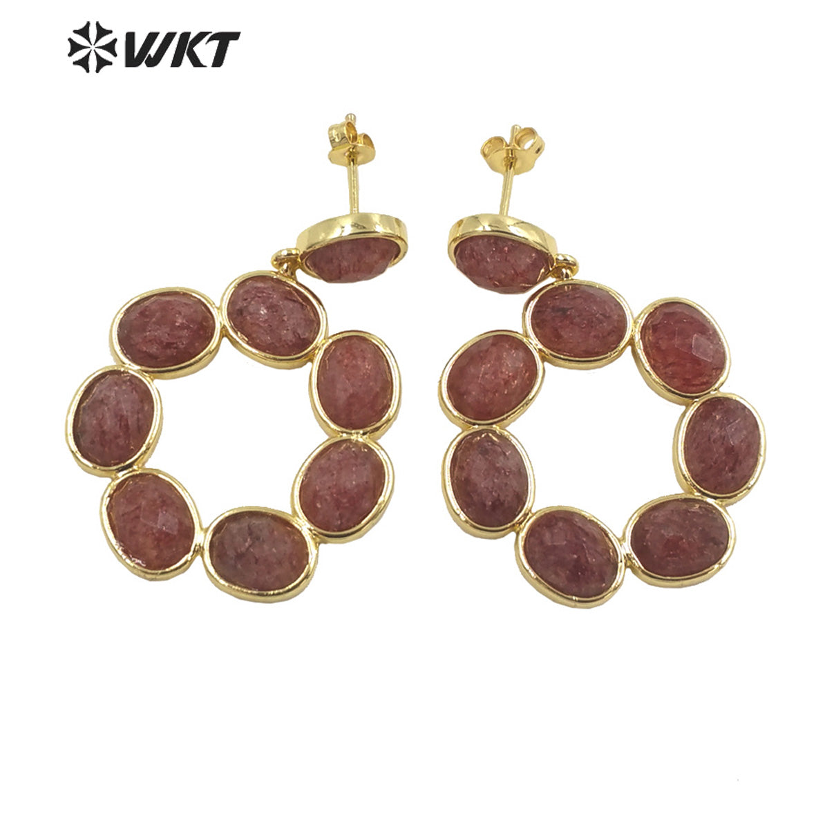 WT-E713 Newest Fashion Gold Natural Eight Stone Made Earrings Gorgeous Birthday Stone Earrings for Friend Gift