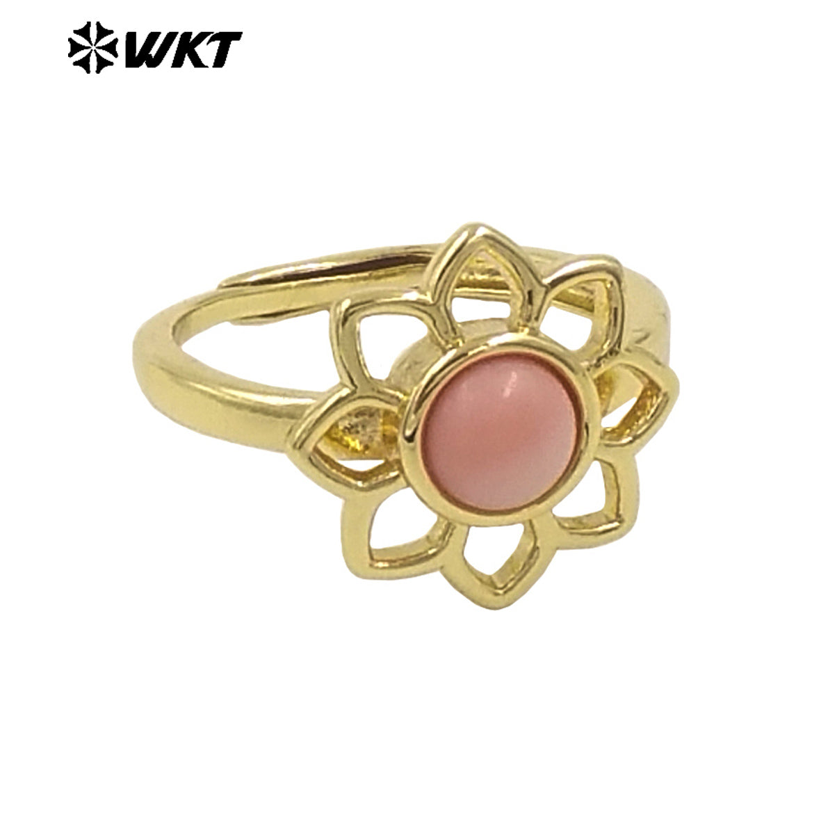 WT-R535 Elegant Gold Plated Resist Tarnishable Lotus Flower Stone Ring for Lady Daily Wear or Gift for Friend Jewelry