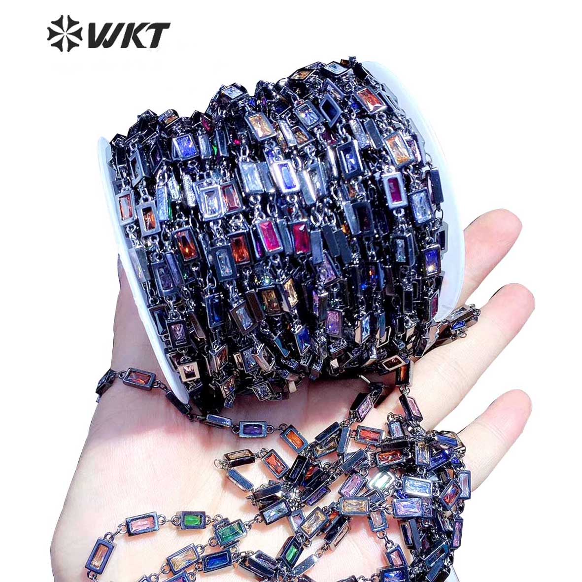 WT-BC122 Newest Fashion Square Cubic Zircon Chain for Women's Jewelry Making Bracelet Necklace Brass Chains
