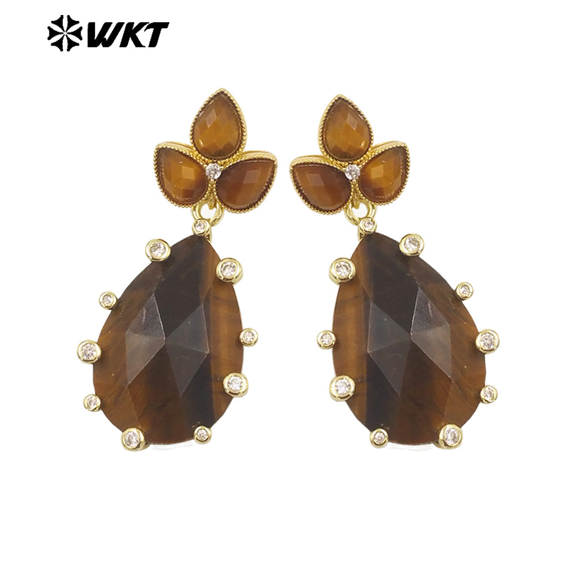 WT-E756 Gorgeous Precious Natural Amazonite Amethyst Gemstone Carved Long Teardrop Earrings With Zircon Around Trend Style