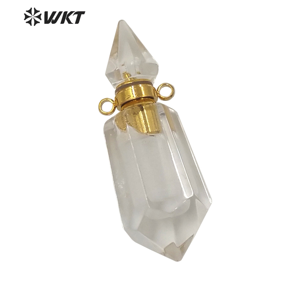WT-P1638 Amazing Gold Natural Double Point Spirit Quartz Perfume Bottle Stone Pendant High Quality Jewelry Bottle Pendants