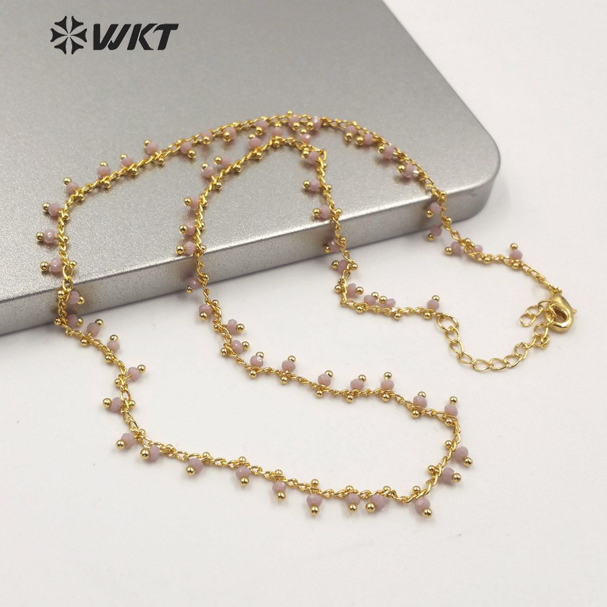 WT-N1202 Hot Sales Crystal Beads Chain Fashion Jewelry Rosary Beads Chain 3mm New Arrival Crystal Beads Necklace