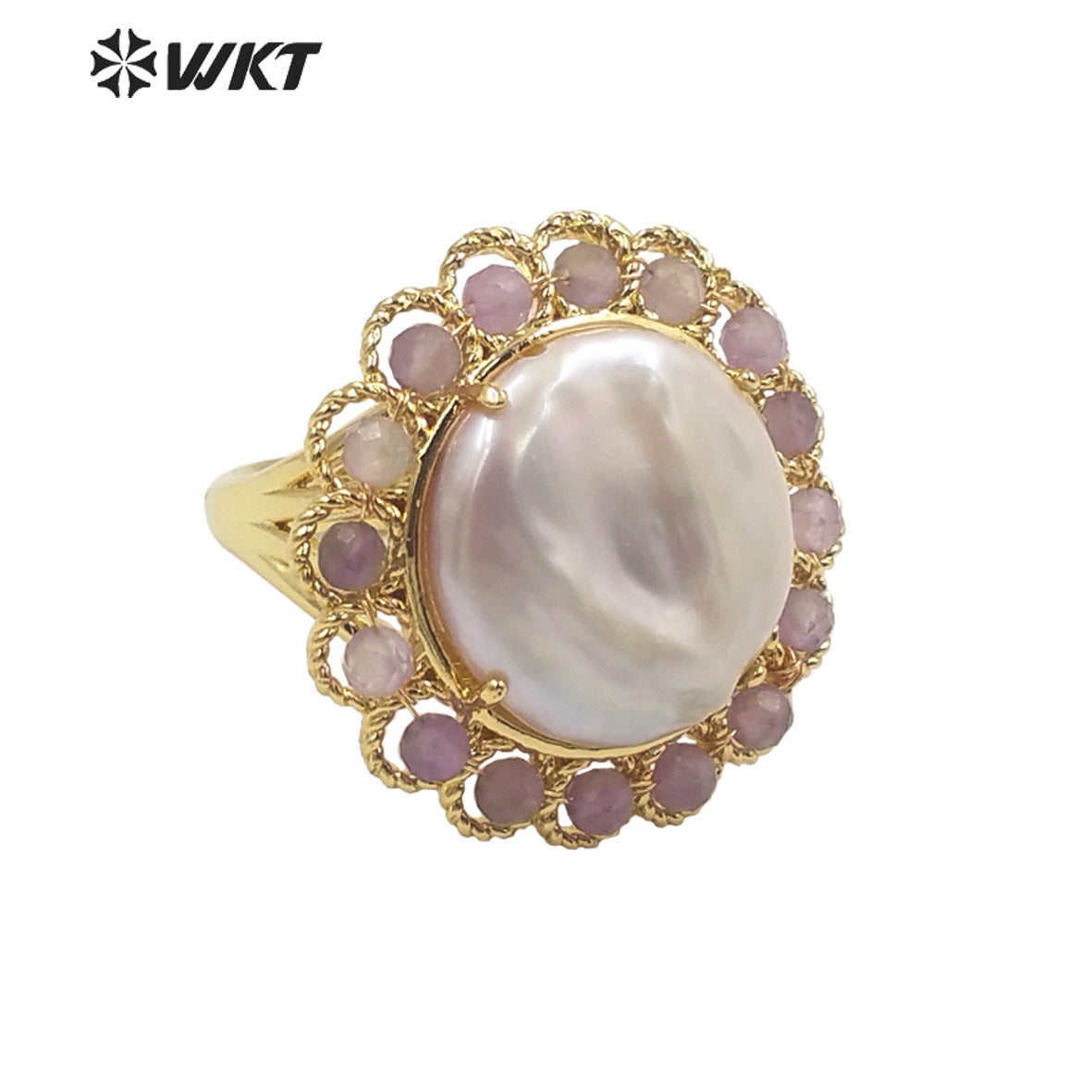 WT-MPR061 Vintage Design Natural Stone & Freshwater Pearl Stravagante 18k Gold Plating Women Pearl Boho Ring for Gift