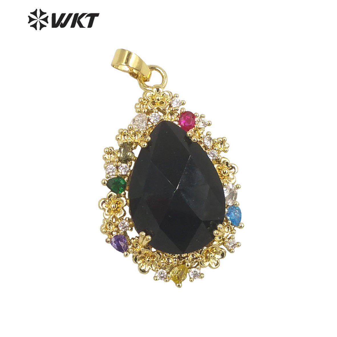 WT-P1877 Wholesale Fashion Gold Water Drop Micropaved Cubic Zircon Setting Natural Stone Pendant for Necklace Earring Design