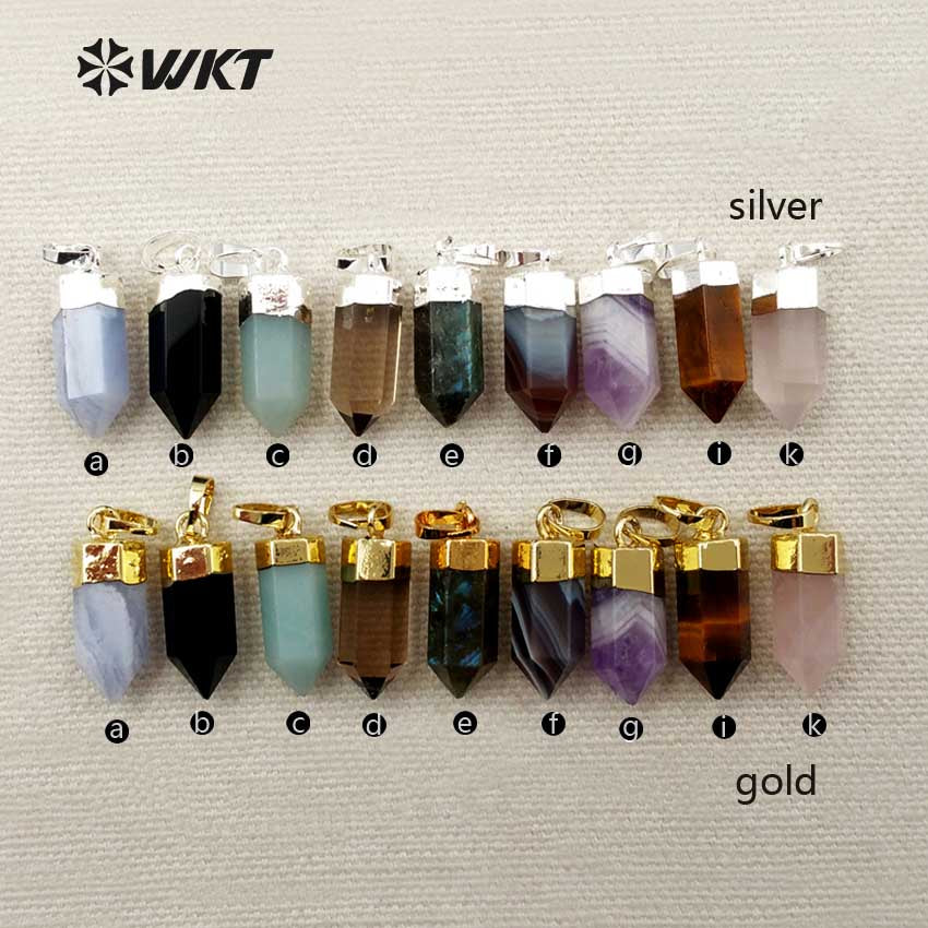 WT-P1277 WKT Wholesale Fashion Lovely Muti Colors Natural Gemstone Gold Silver Plated Bullet Point Stone Pendant