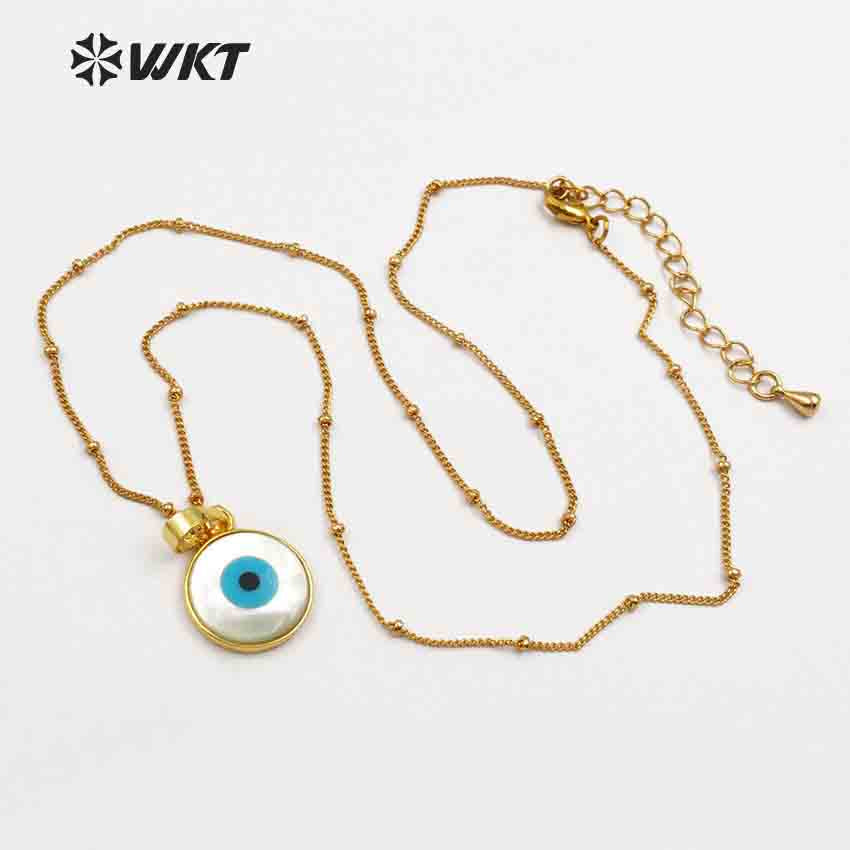 WT-JN048 New Arrival Round One Eye Shell Necklaces Pendants with 24k Gold Trim Natural Shell Beautiful One Eye for Necklaces