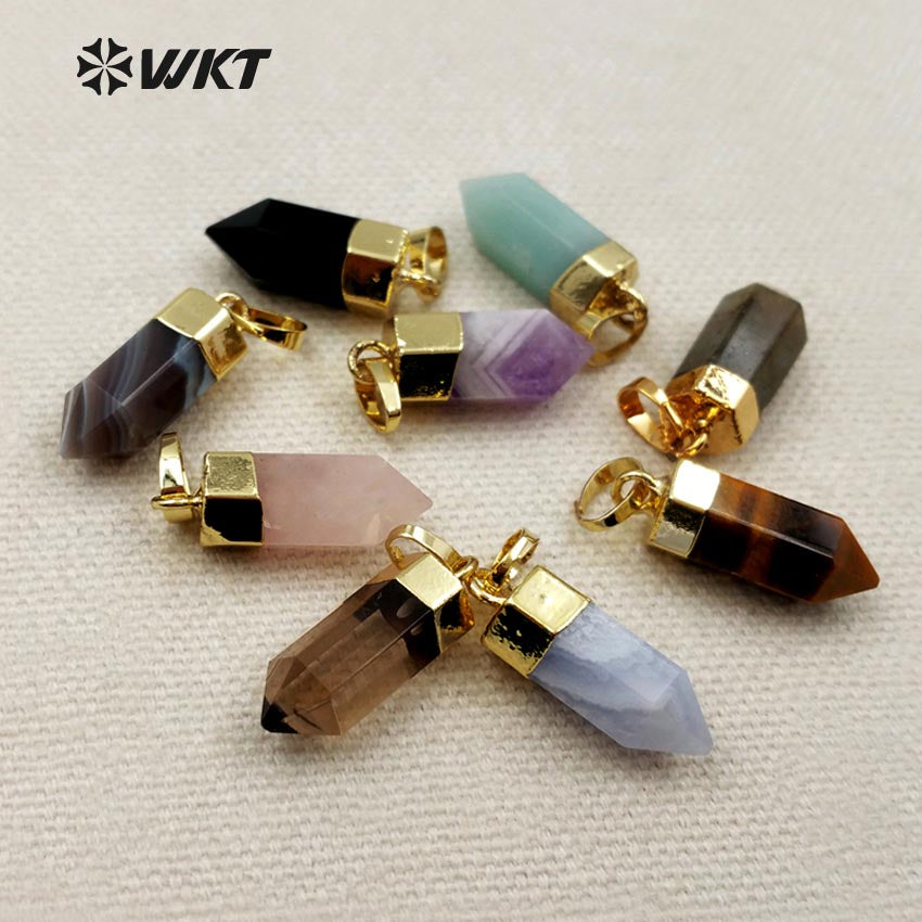 WT-P1277 WKT Wholesale Fashion Lovely Muti Colors Natural Gemstone Gold Silver Plated Bullet Point Stone Pendant