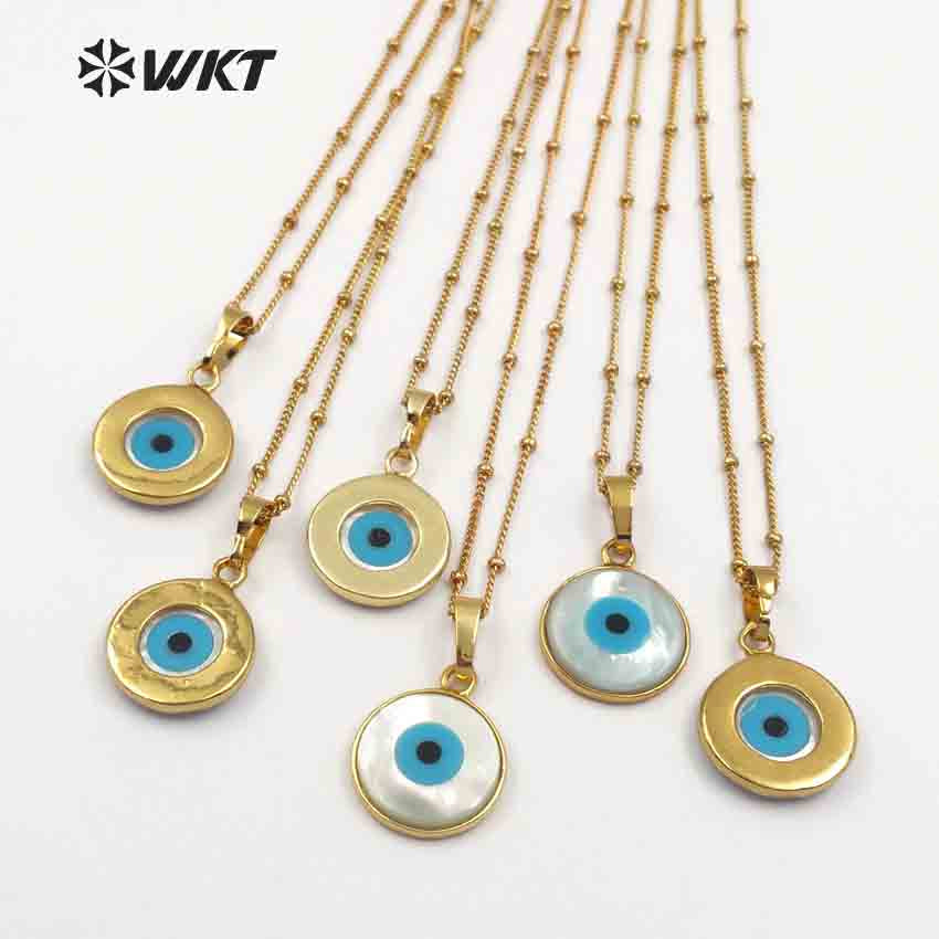 WT-JN048 New Arrival Round One Eye Shell Necklaces Pendants with 24k Gold Trim Natural Shell Beautiful One Eye for Necklaces
