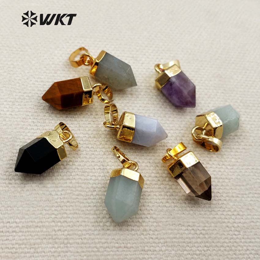 WT-P1279 WKT Wholesale Small Bullet Point Tiny Multi Gemstone Real Gold Silver Plated Natural Raw Stone Pendant
