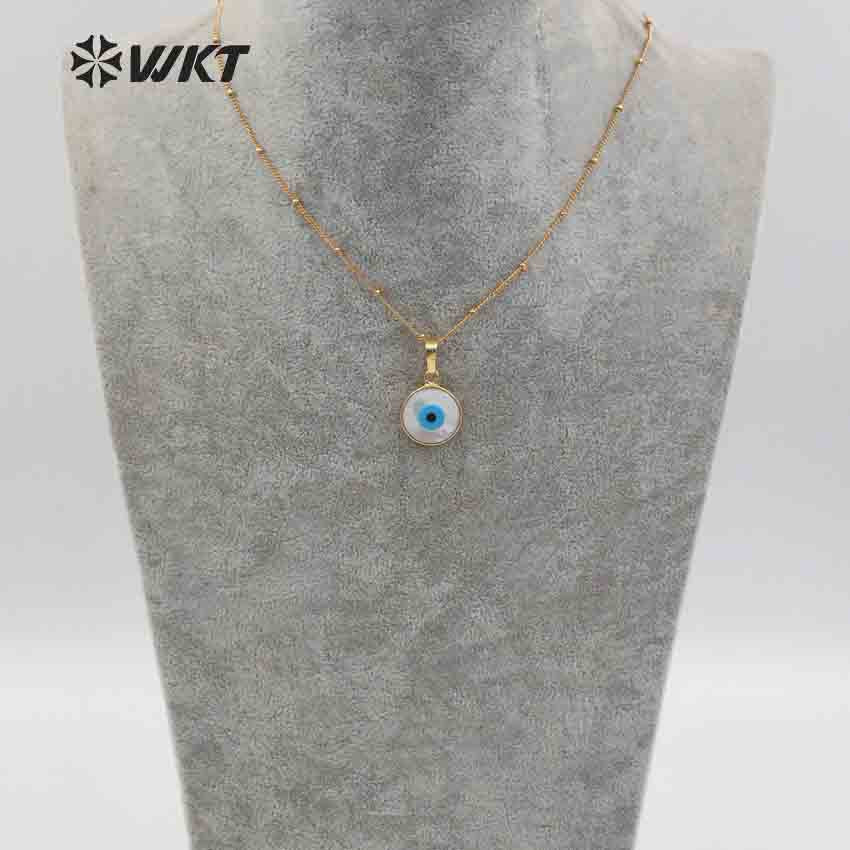 WT-JN048 New Arrival Round One Eye Shell Necklaces Pendants with 24k Gold Trim Natural Shell Beautiful One Eye for Necklaces