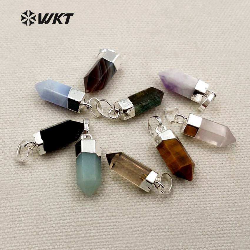 WT-P1277 WKT Wholesale Fashion Lovely Muti Colors Natural Gemstone Gold Silver Plated Bullet Point Stone Pendant