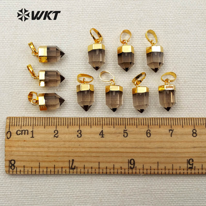 WT-P1265 WKT Wholesale Bullet Point Tiny Transparent 24k Real Gold Plated Smokey Quartz Pendant