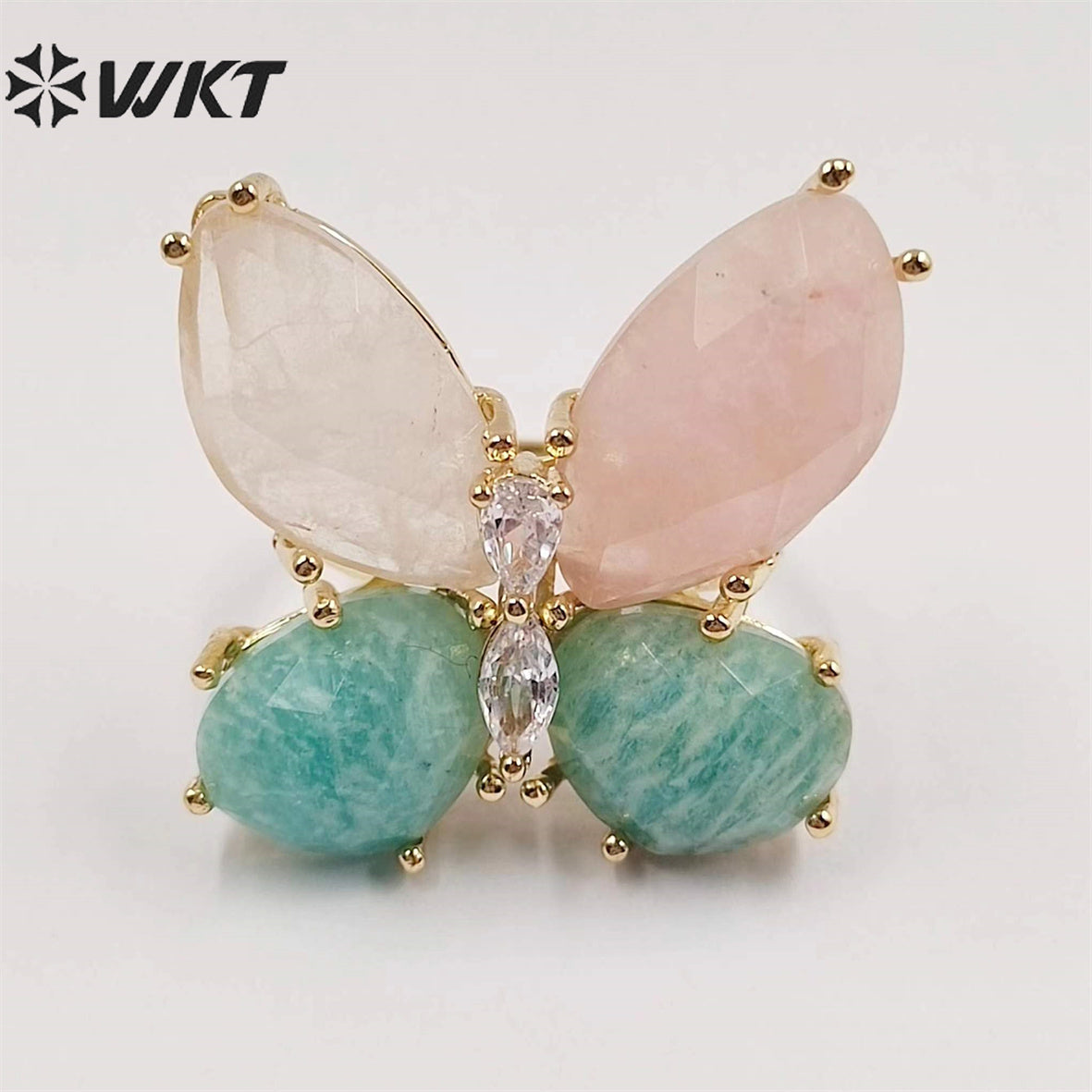 WT-R464 Amazing Natural Gemstone Carved Stone Ring Gorgeous Women Gold Plated Hand Carved Fashion Butterfly Ring