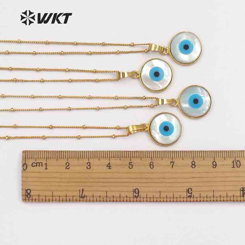 WT-JN048 New Arrival Round One Eye Shell Necklaces Pendants with 24k Gold Trim Natural Shell Beautiful One Eye for Necklaces