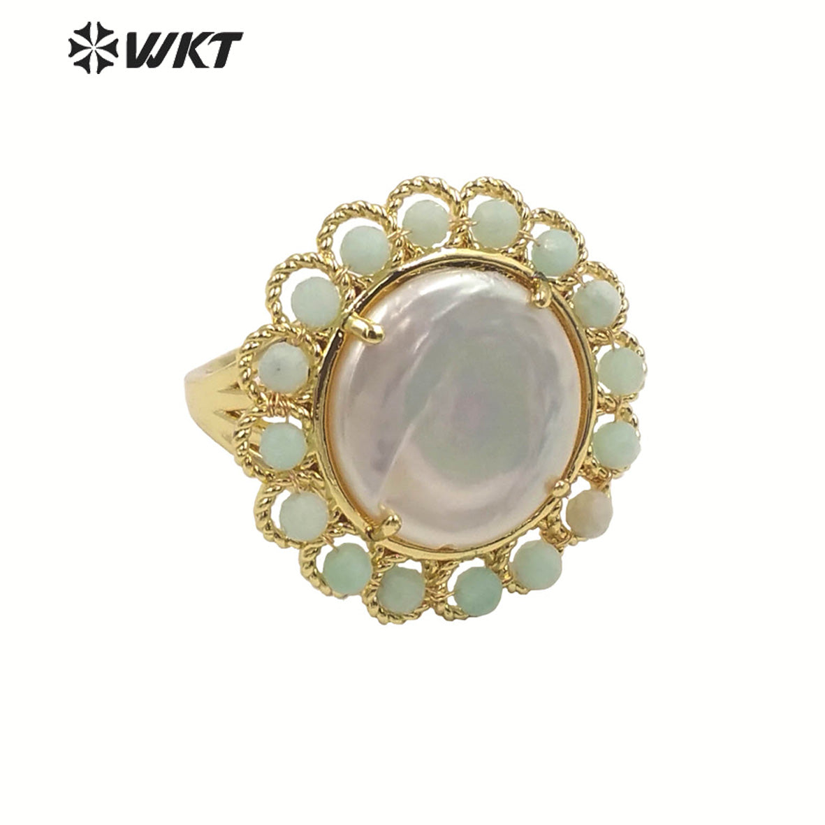 WT-MPR061 Vintage Design Natural Stone & Freshwater Pearl Stravagante 18k Gold Plating Women Pearl Boho Ring for Gift