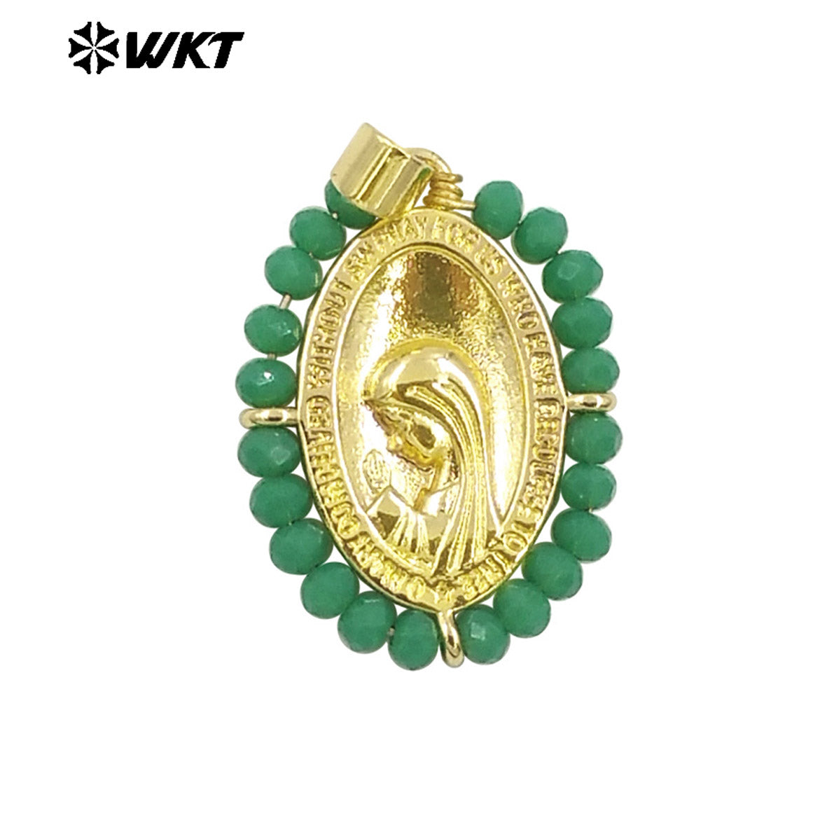 WT-MN995 WKT 18K Gold Plated Yellow Brass Metal Carved With Handmade Wire Wrapped Crystal Beads the Beauty Face Necklace
