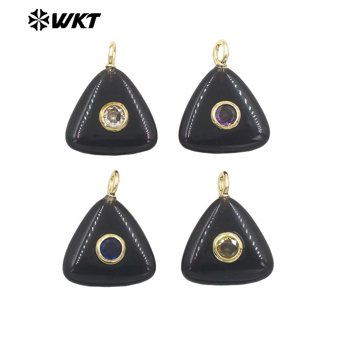 WT-P2021 High Quality Lovely Triangle Rose Quartz Natural Gemstones And Zircon Pendants For Necklace Decoration Charms