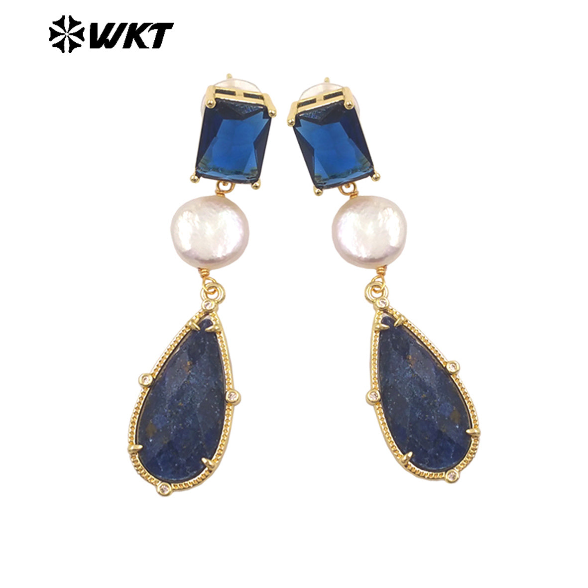 ME121 Wholesale Gold Plated Women Gemstones Earrings Jewelry Natural Amazonite Stone WaterBDrop Shape Romantic Ladies Gift