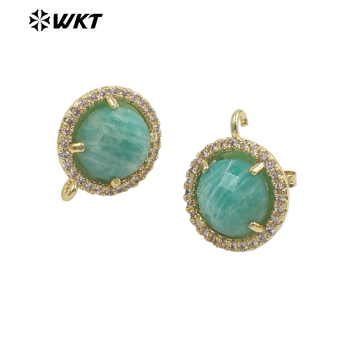 WT-JFE82 WKT Elegant 10mm Round 18k Gold Plated Claw Setting Stone Earring Hoops for DIY Making Fashion Gemstone Studs Findings