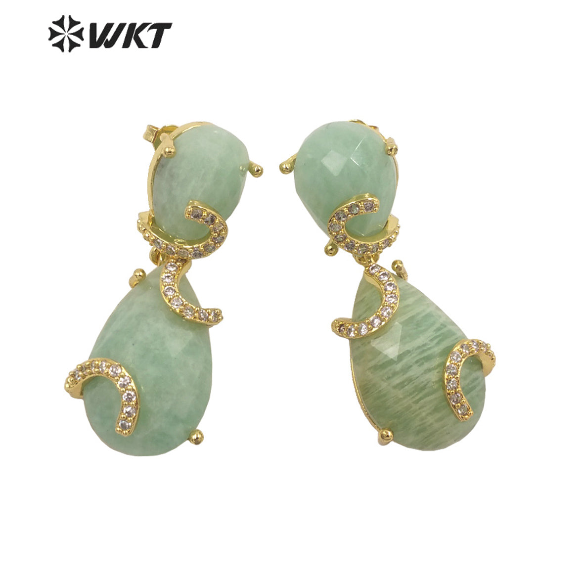 WT-E692 WKT New Design Colorful Spring Match Style Faceted Natural Stone Teardrop Earrings with Cubic Zircon Earrings for Party